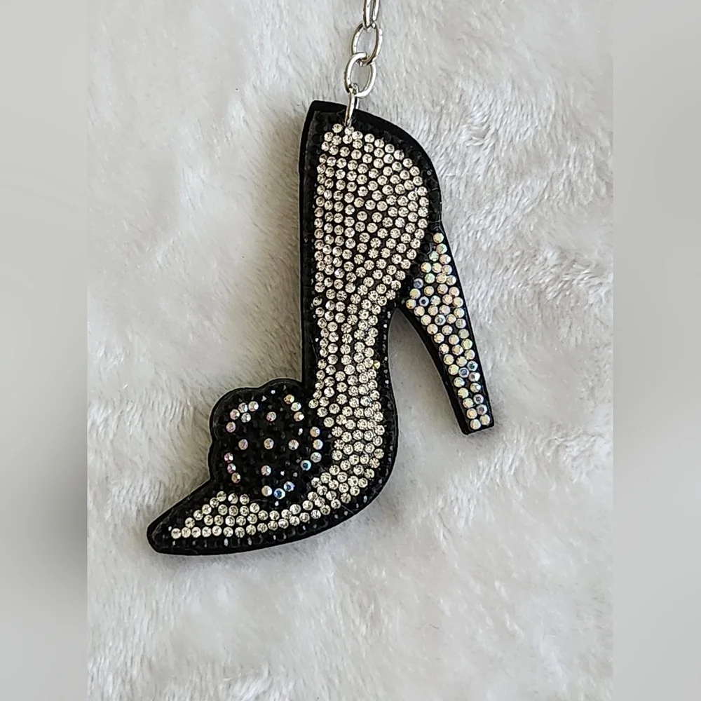 Black and Silver Women's High Heel Shoe Keychain Bag Charm